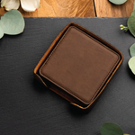 Personalized leather coasters set of 6 w/holder, Custom Coaster set Engraved coasters, Leatherette Coasters, 3rd Anniversary leather coaster