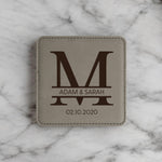 Personalized leather coasters set of 6 w/holder, Custom Coaster set Engraved coasters, Leatherette Coasters, 3rd Anniversary leather coaster