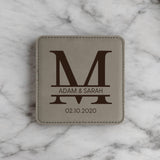 Personalized leather coasters set of 6 w/holder, Custom Coaster set Engraved coasters, Leatherette Coasters, 3rd Anniversary leather coaster