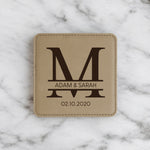 Personalized leather coasters set of 6 w/holder, Custom Coaster set Engraved coasters, Leatherette Coasters, 3rd Anniversary leather coaster