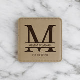 Personalized leather coasters set of 6 w/holder, Custom Coaster set Engraved coasters, Leatherette Coasters, 3rd Anniversary leather coaster